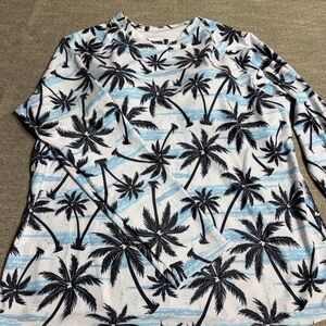 Swim wear rash guard  Black & Light Blue Palm Print Top